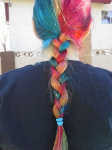 Red, blonde, and blue braid