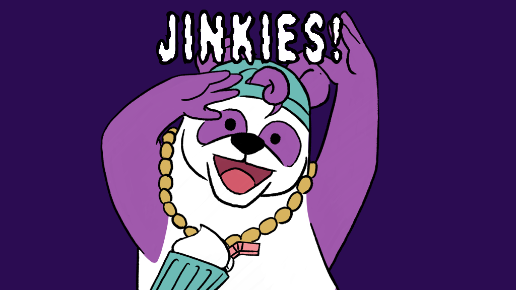 Jinkies! RPG - image of a purple panda rapping wearing a milkshake necklace