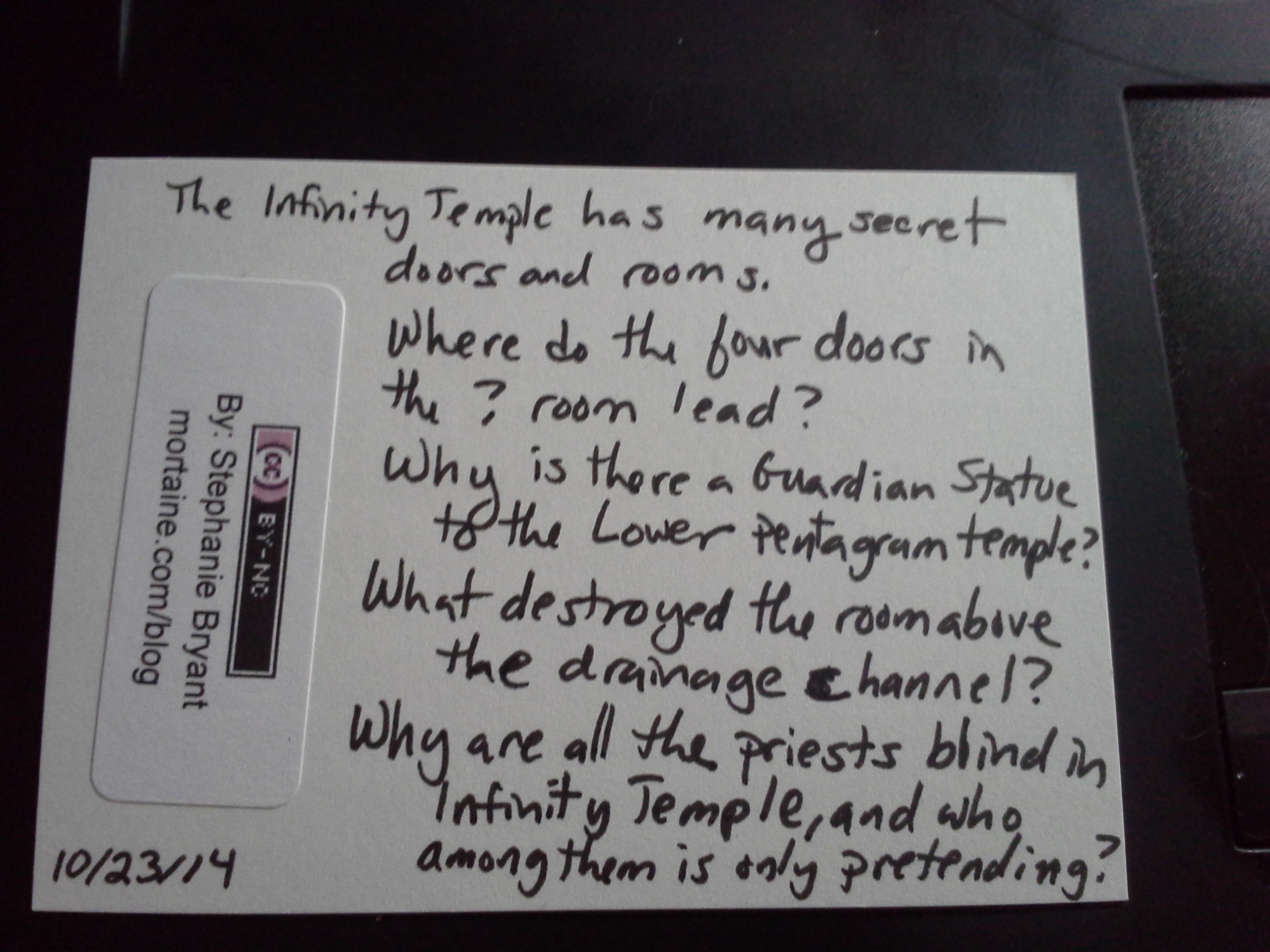 Infinity Temple: Back of the card