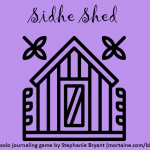 Purple background with a garden shed icon. Above in script are the words 