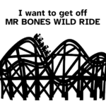 Black and white line art of a roller coaster, with 